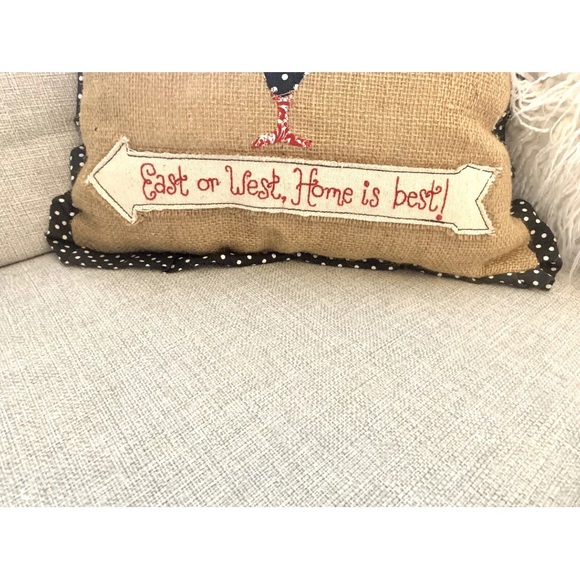 Farmacia jute Decorative pillow rooster appliqué with dots fabric ruffle 14” - Picture 3 of 6